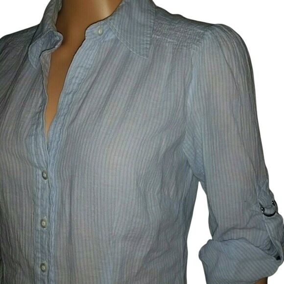 Ann Taylor Loft stripped buttondown shirt S - Picture 2 of 4